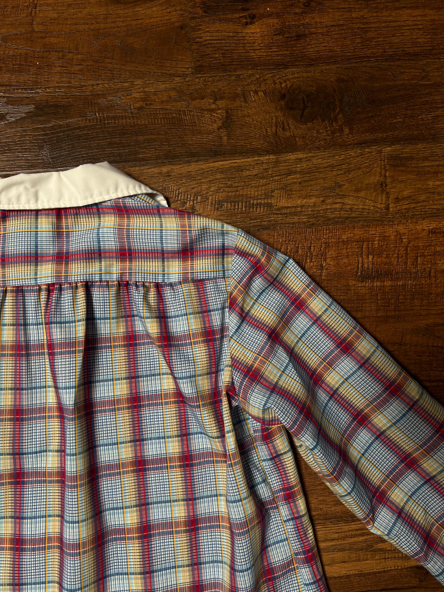 Vintage Miss Fashionability Plaid Blouse – Contrast White Collar Preppy Style – Medium