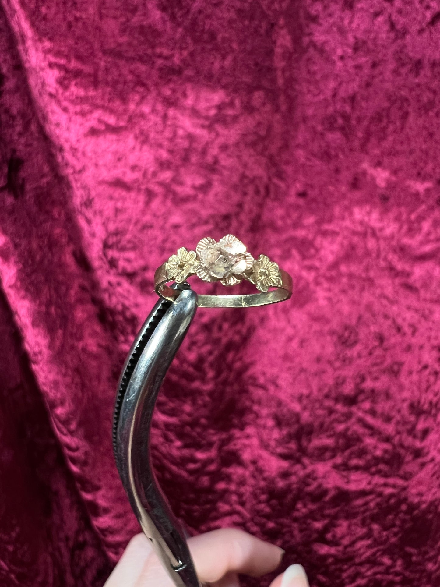 Vintage 10K Yellow Gold Ring - Rose Gold Rosette Center - Size 3