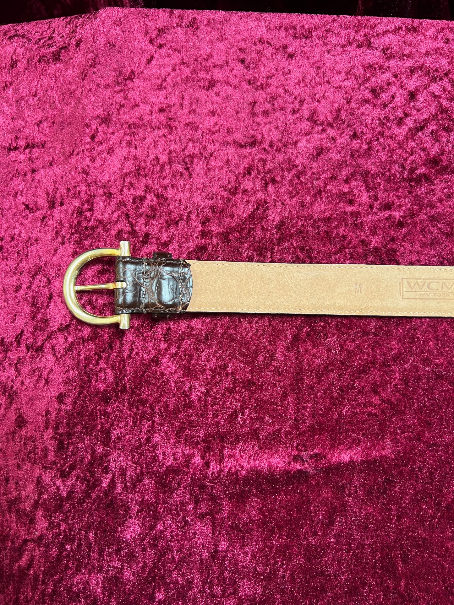 Vintage Genuine Italian Calfskin Belt – Brown Alligator Embossed with Brass Buckle -
