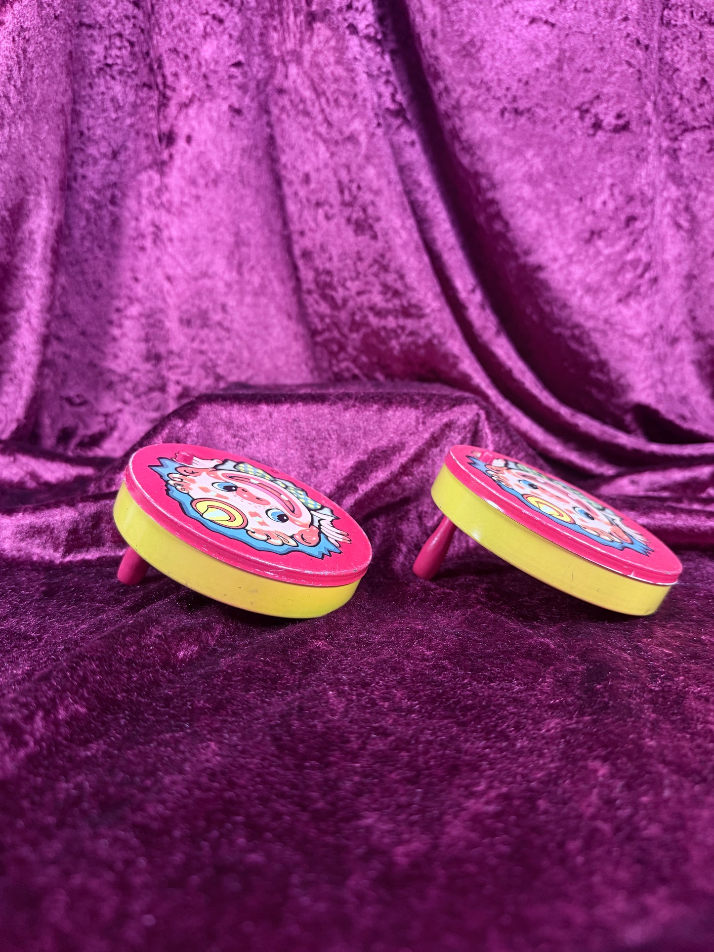 Vintage Tin Ratchet Noisemaker Set – T. Cohn Clown Party Crank Pair