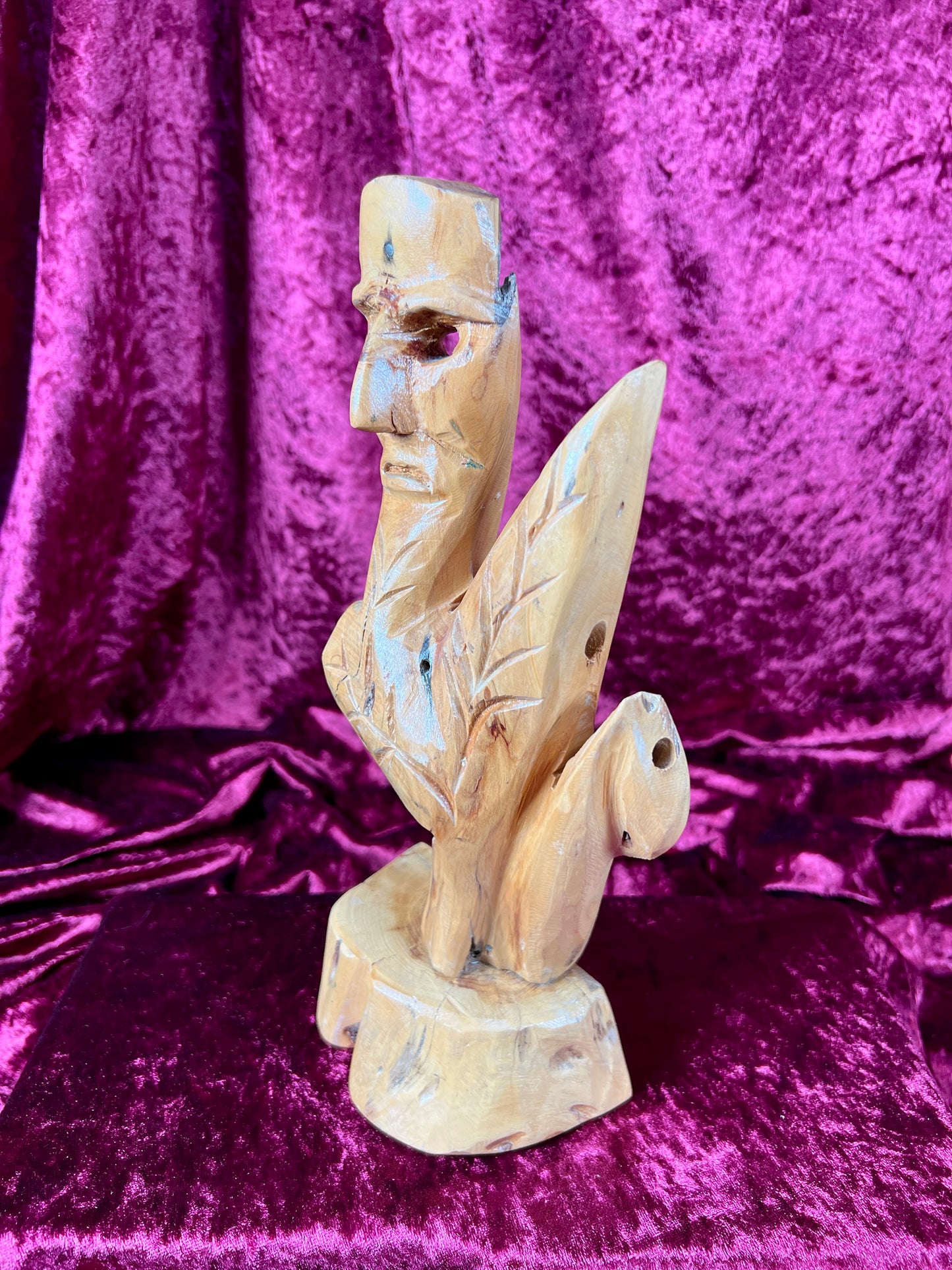 Vintage Oddities - Hand Carved Wood Statue - Face In The Tree