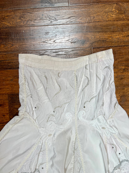 Vintage Romantic Bridal Cotton Lace Flare Midi Skirt - Embroidered Panels - Modelle