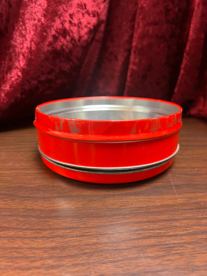 Vintage Christmas - Metal Storage Tin - Mantle Candlestick and Poinsettias