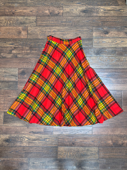 Vintage Clothing - Below The Knee Skirt - Orange Plaid - X-Small - Fritzi Of California