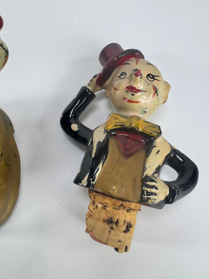 Antique Ceramic Hand Painted Clown Decanter w/ 4 Clown Shot Glasses