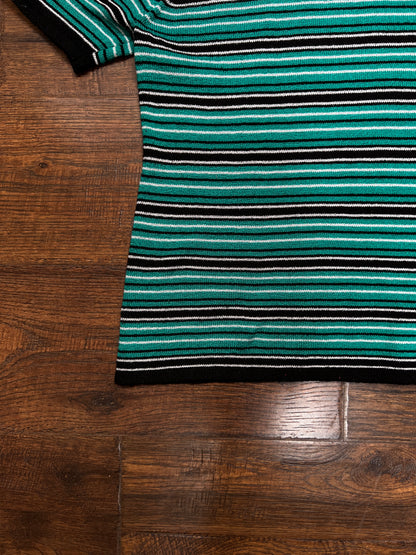 Vintage Sag Harbor Knit Top – Striped Turquoise and Black - Medium