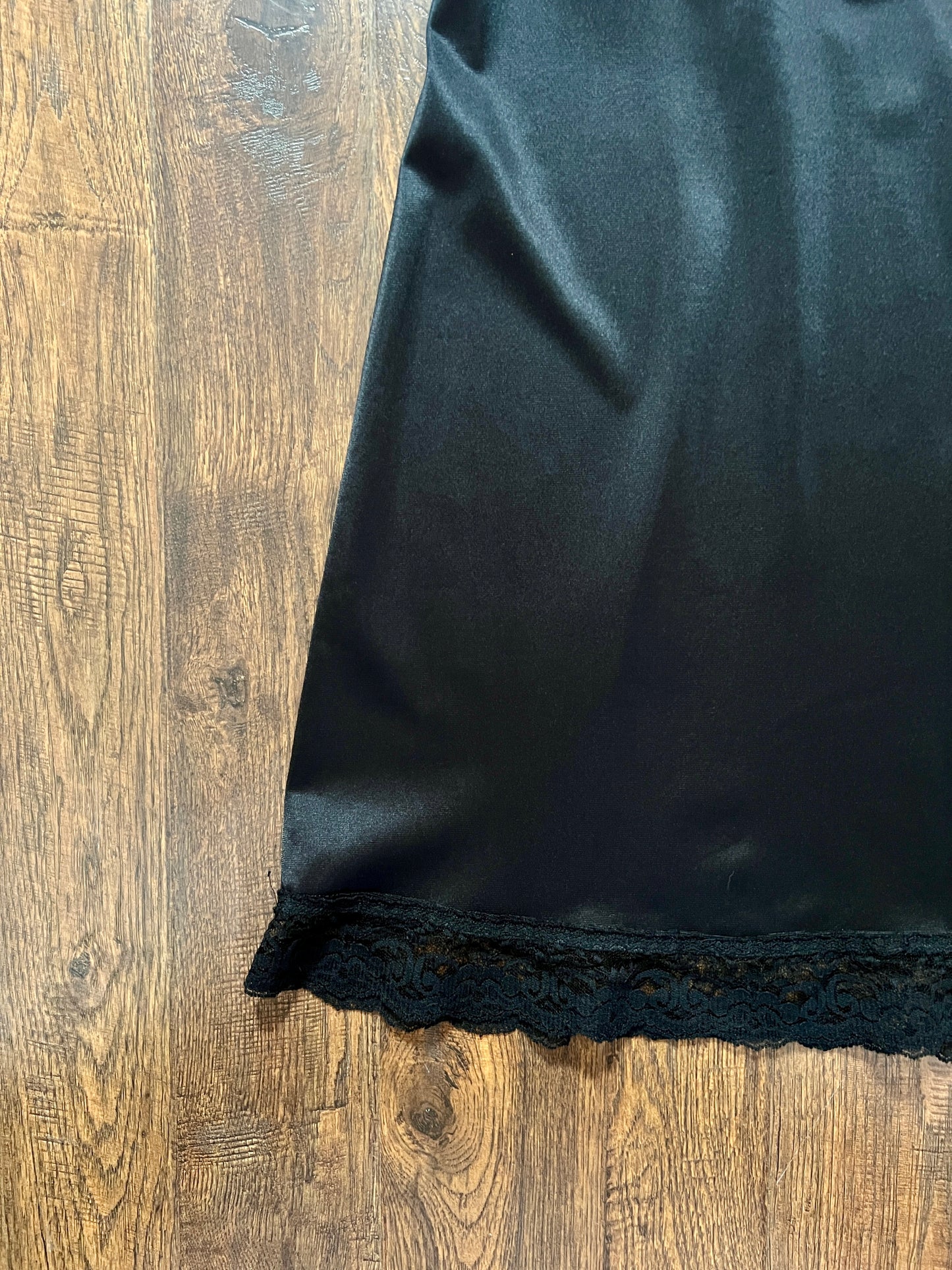 Vintage Nylon Spaghetti Strap Slip Dress - Black Lace Trim Nightgown