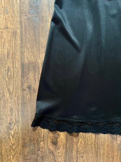 Vintage Nylon Spaghetti Strap Slip Dress - Black Lace Trim Nightgown