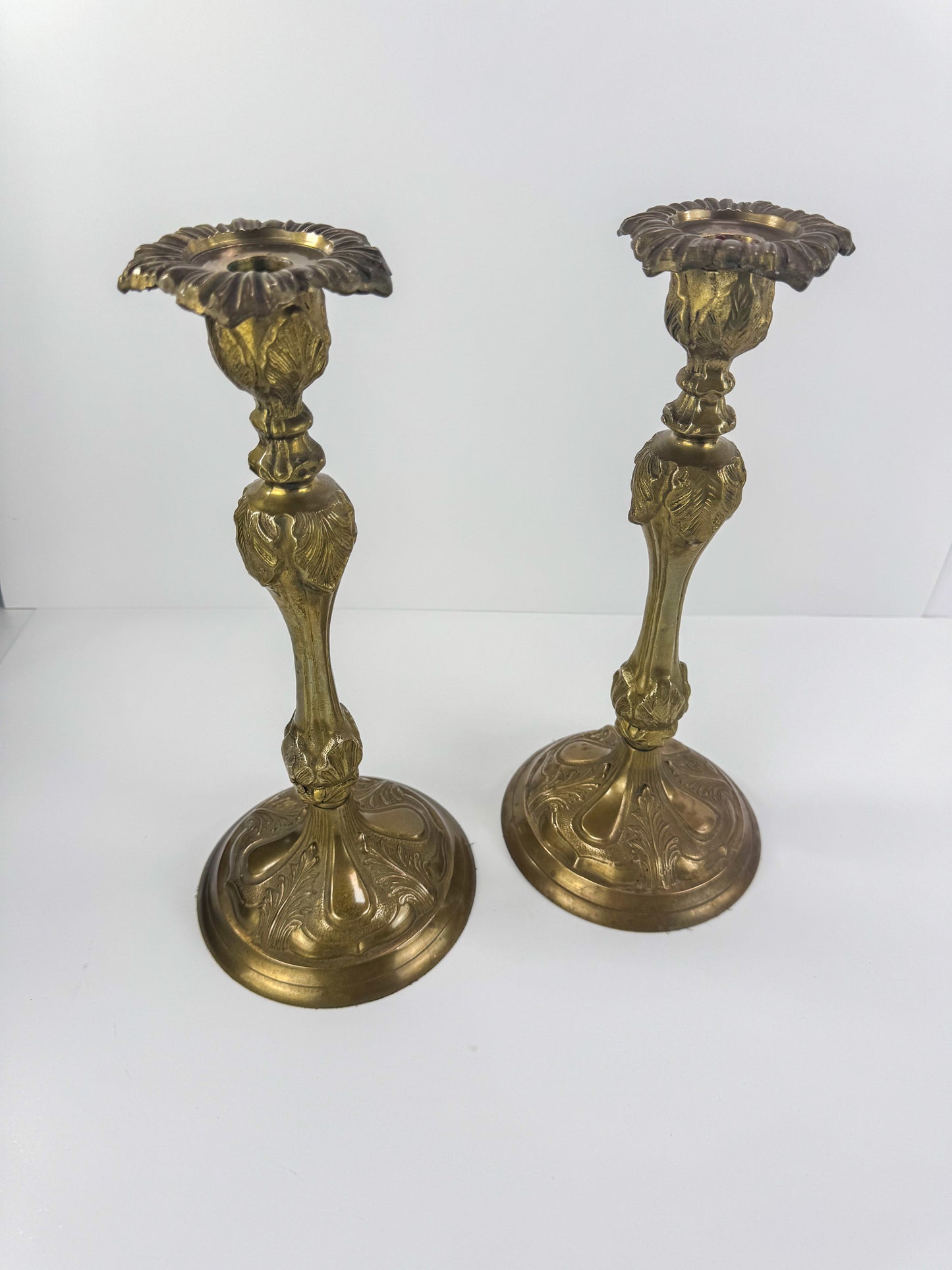 Vintage 1990s Ornate Brass Candlesticks - Pair of 2