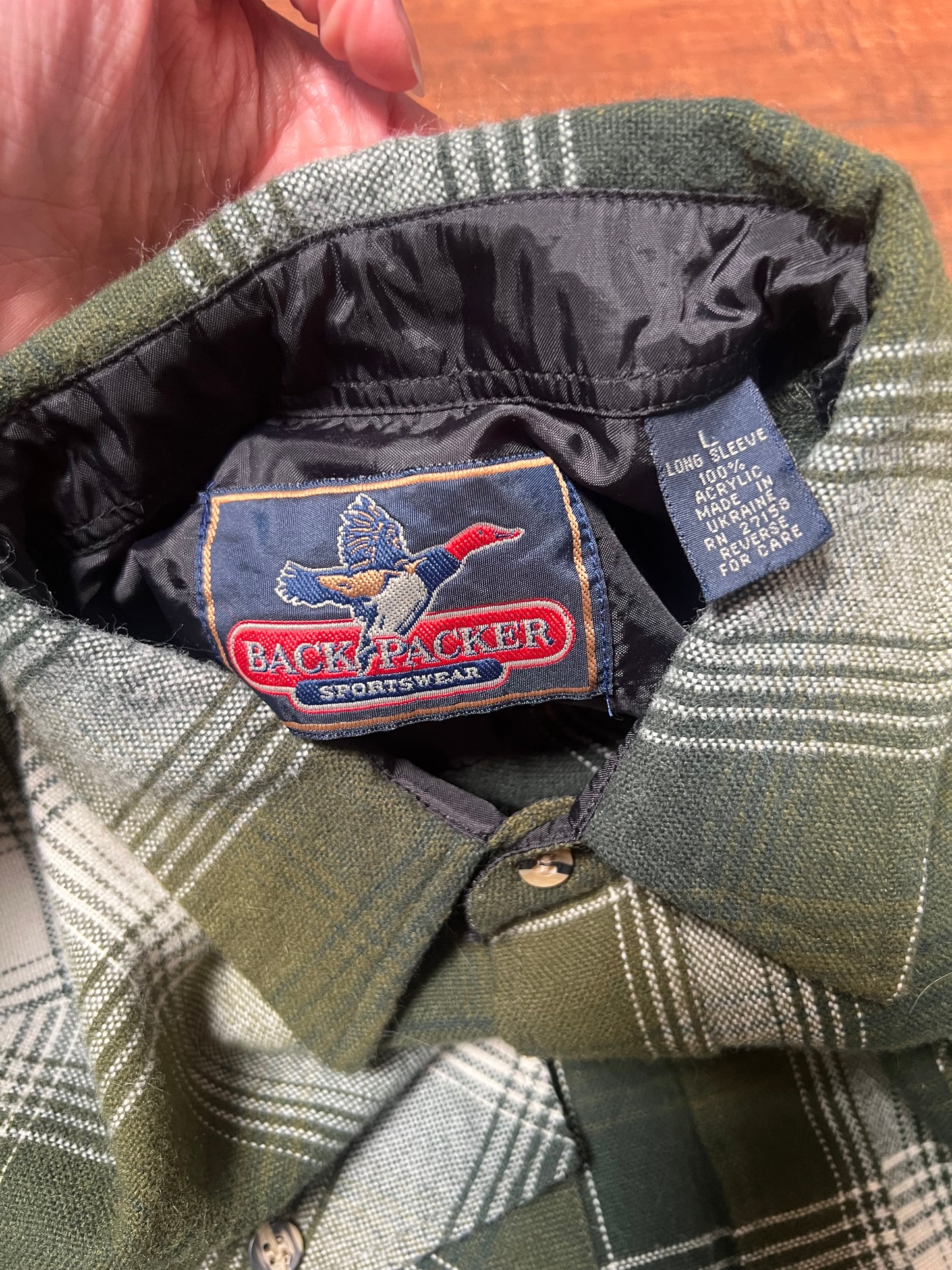 Vintage Clothing - Flannel Shirt - Green Plaid - Large - Back Packer Sportswear