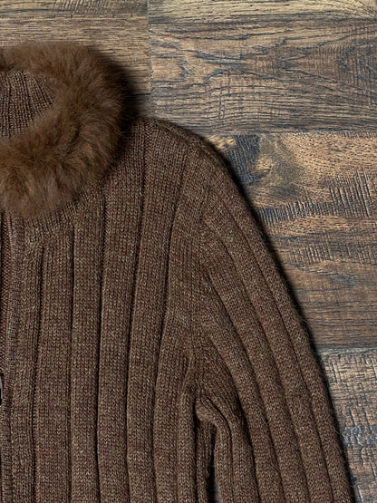 Vintage Inca Fashions Knit Sweater — Baby Alpaca Fur Collar Zip Front - Size Small