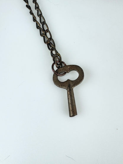 Skeleton Key Necklace - Vintage Old Stock and Antique Materials -  Medium length 25" Brass Chain