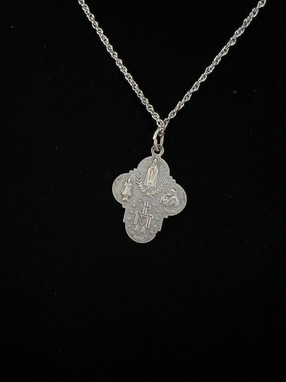 Vintage Silver Plated Religious Medal Pendant - Mother Mary and The Holy Trinity Cross