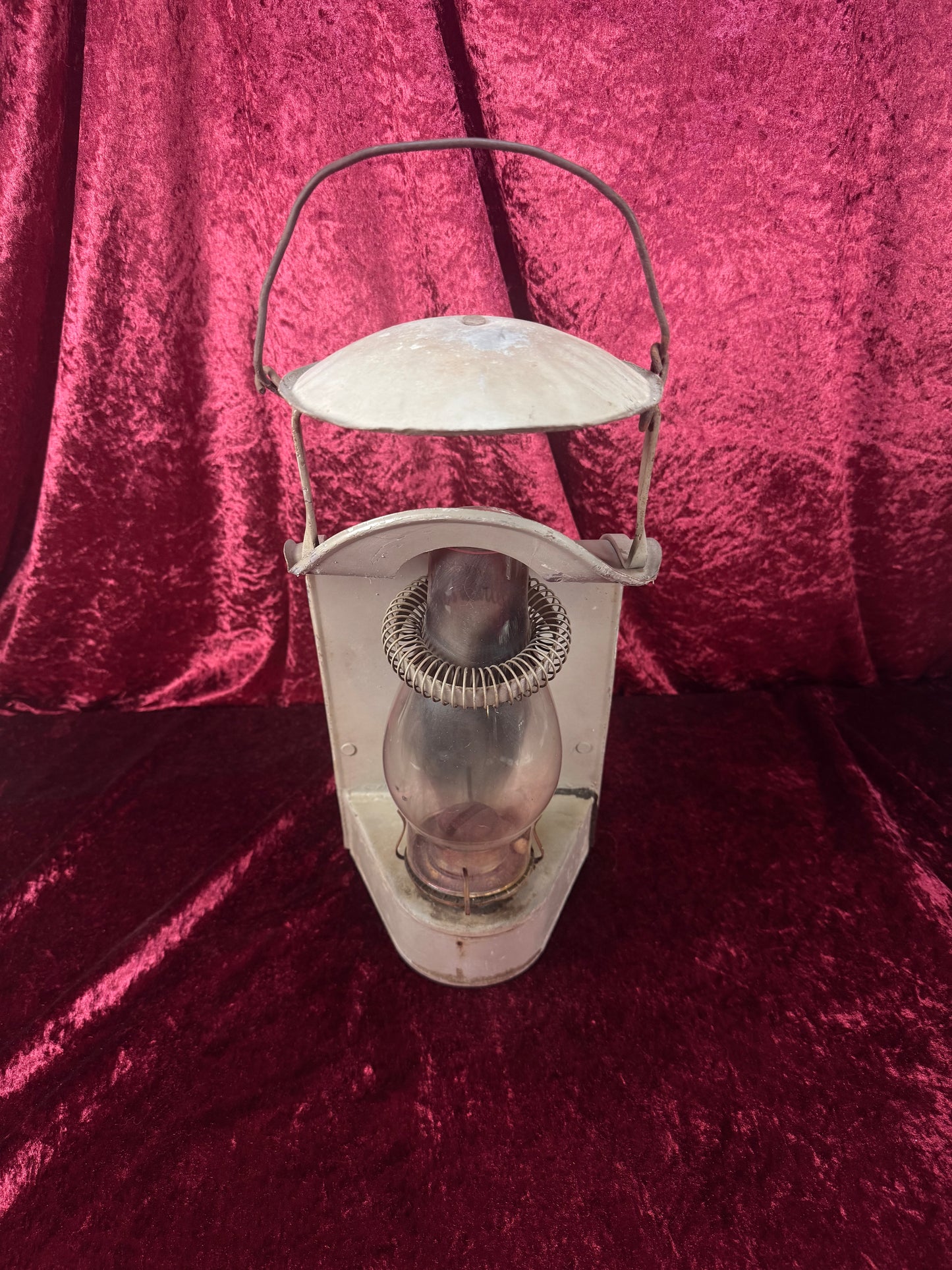 Antique Metal Railroad Wall Mount Oil Lantern – Gray Hurricane Lamp Glass Chimney - Eagle