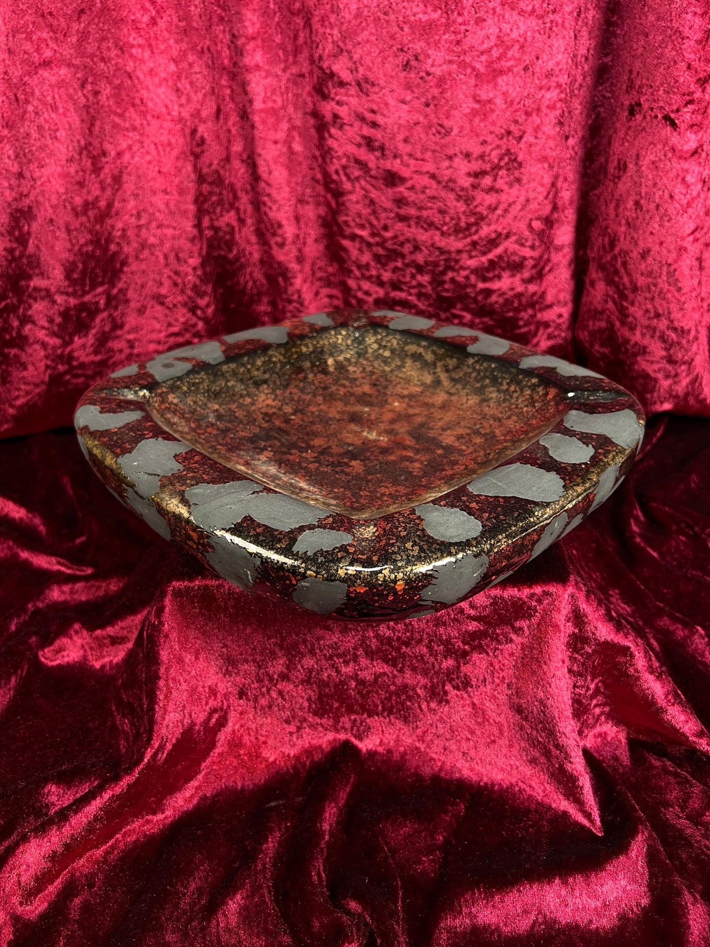 Vintage Mid Century Ceramic Ashtray - Westwood California Metallic Gold Black Leopard Print Glaze
