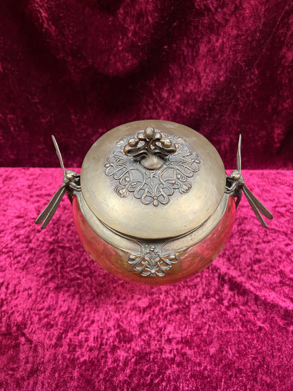 Vintage Oddities - Antique Art Nouveau Opium Jar - Etched Amber Glass - Castilian Poland