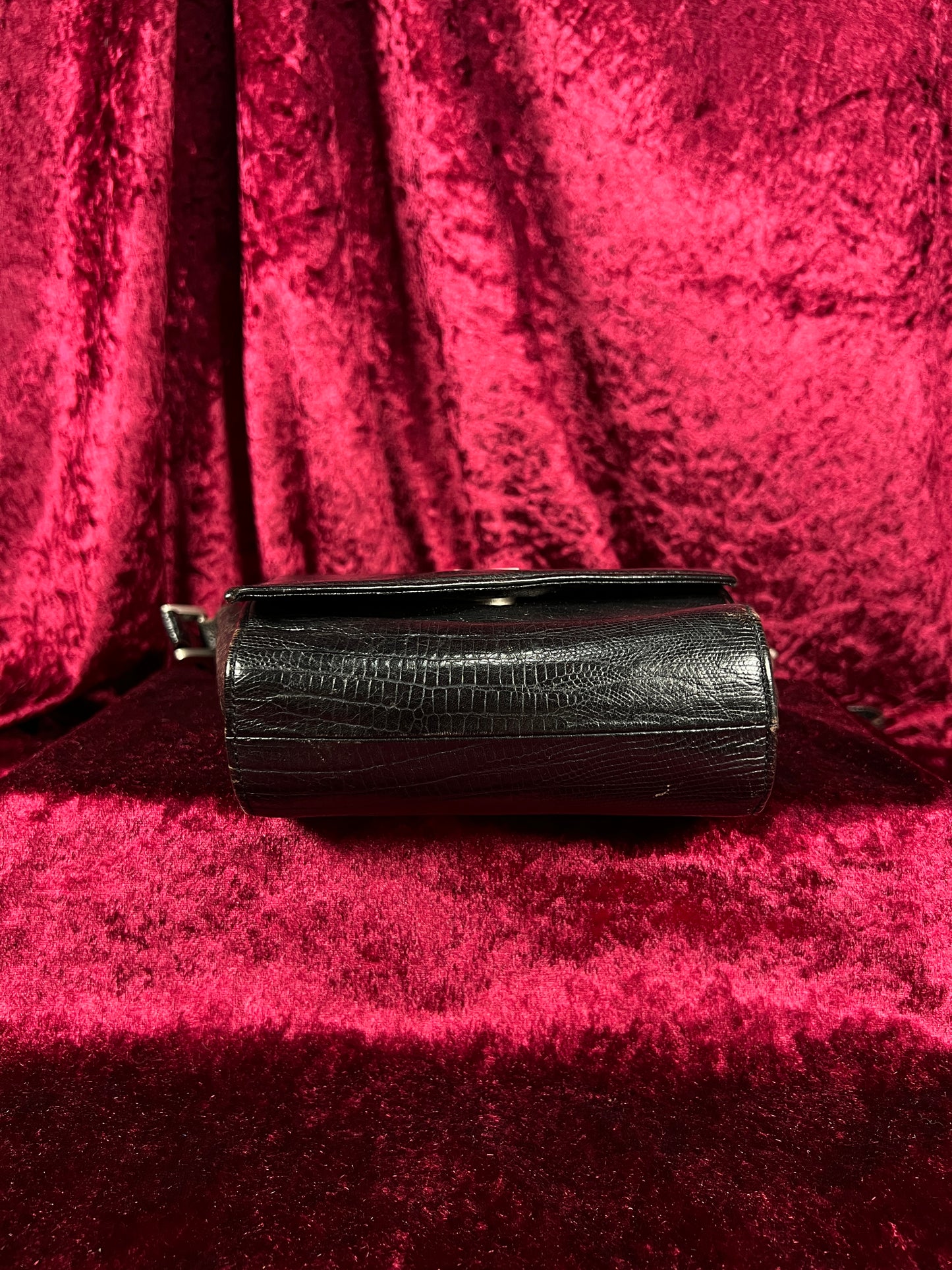 Vintage Roberto Fabris Leather Crossbody Bag - Black Lizard Embossed Purse