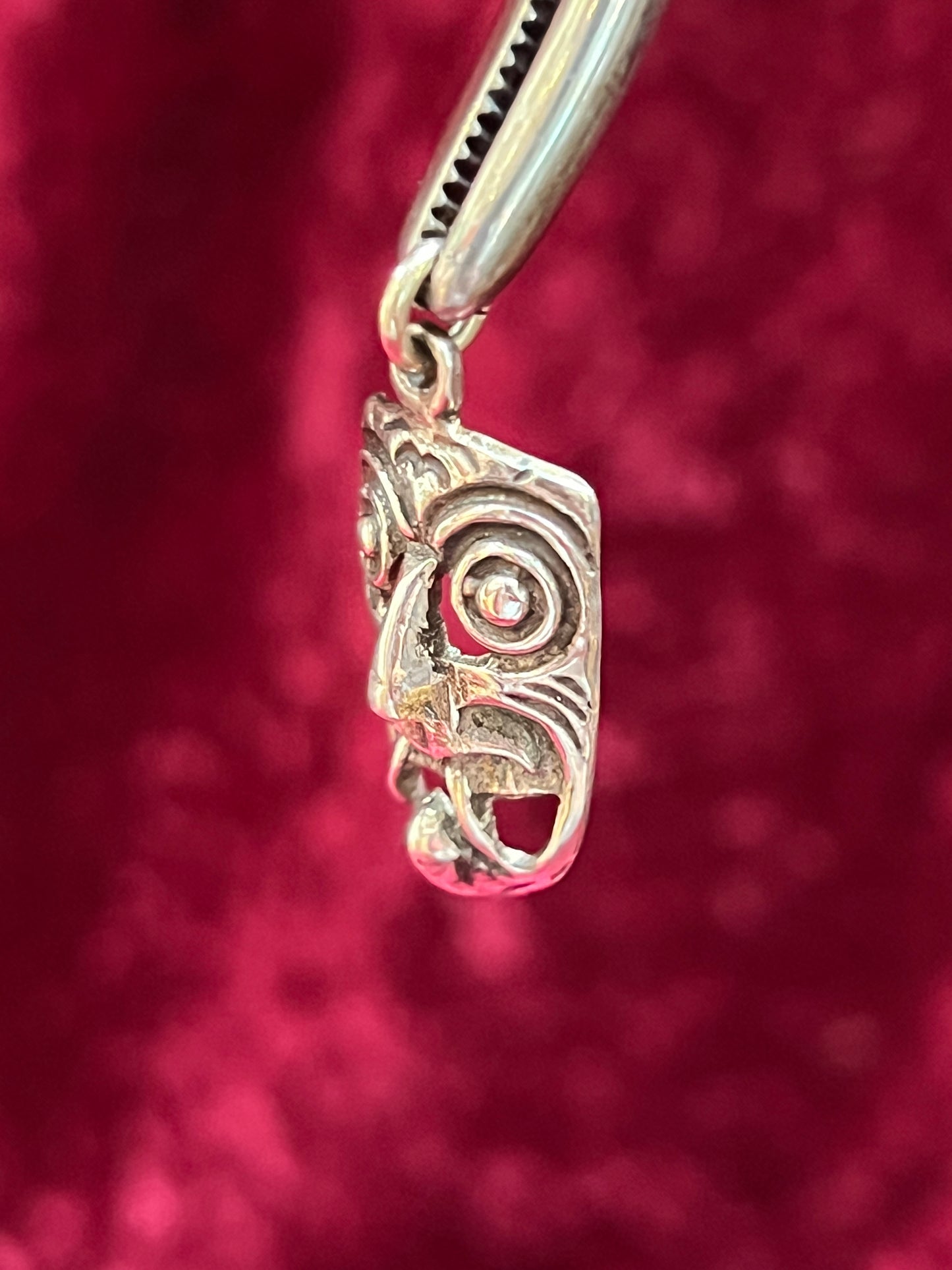 Vintage Jewelry - Necklace Pendant - Sterling Silver - Scary Tiki Mask