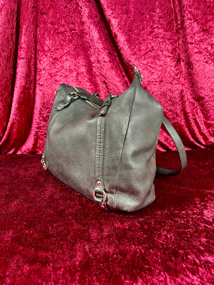 Vintage Accessories - Purse - Black Pebble Leather with Silver Hardware - Purple Lining - Coach