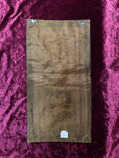 Antique Chinese Silk Sleeve Band – Blue Bird In A Tree - Embroidered Textile Robe Panel - Peking, China