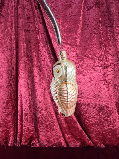 Vintage Christmas - Handblown Glass Ornament - Glitter Owl - Inge Glas - Germany