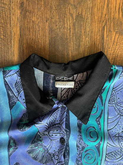 Vintage Clothing - Button Up Shirt - Abstract Tiki Print - Cache Collection - 2XL