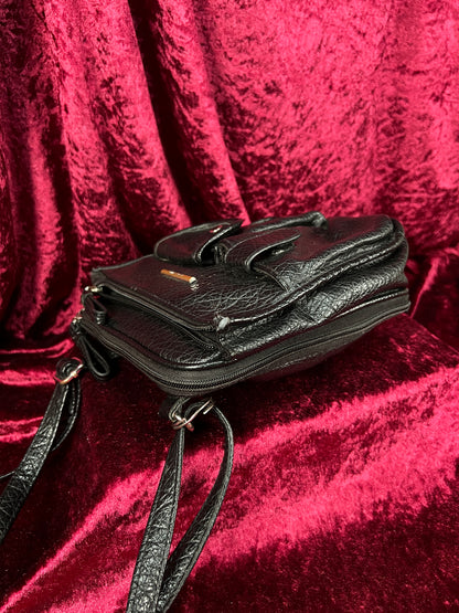Vintage Faux Leather Crossbody Bag - Black Utility Pocket Shoulder Purse - Jaclyn Smith