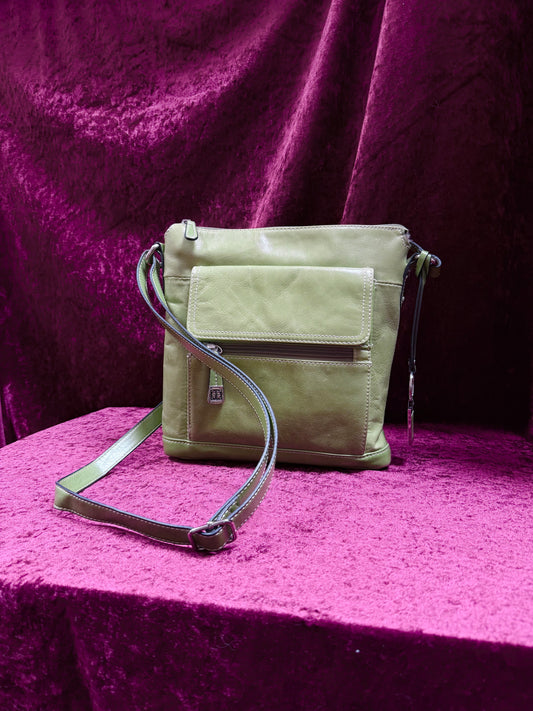 Vintage Y2K Giani Bernini Leather Crossbody Bag – Lime Green Multi-Pocket Organizer