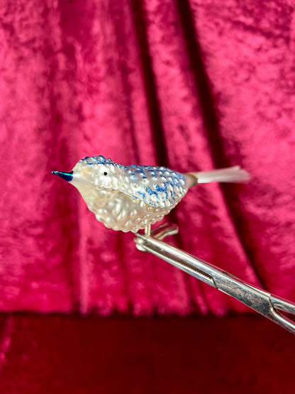 Vintage Christmas - Handblown Glass Clip On Ornament - Blue Bird with Nylon Hair Tail
