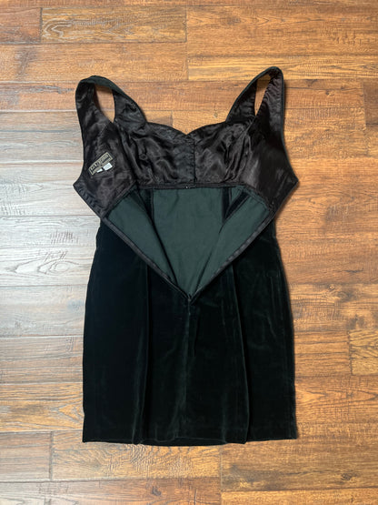 Vintage Clothing - Mini Dress - Sweetheart Neckline - Black Velvet - Small - Guess