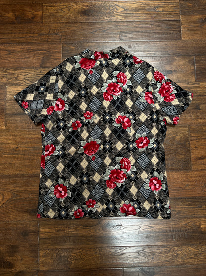 Vintage Rayon Blouse - Argyle Floral Print California Concepts - Large