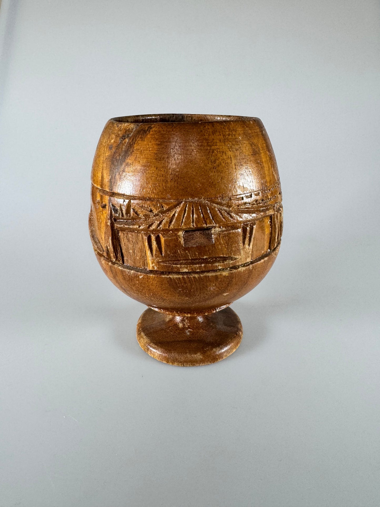 Vintage Hawaiiana Tiki Bar - Kahana woods Monkey Pod - Carved Wood Goblet