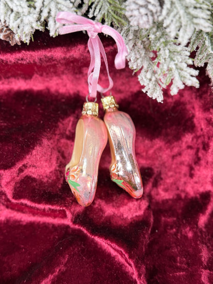Vintage Christmas - Handblown Glass Ornament - Pink Ballet Slippers - Home For The Holidays