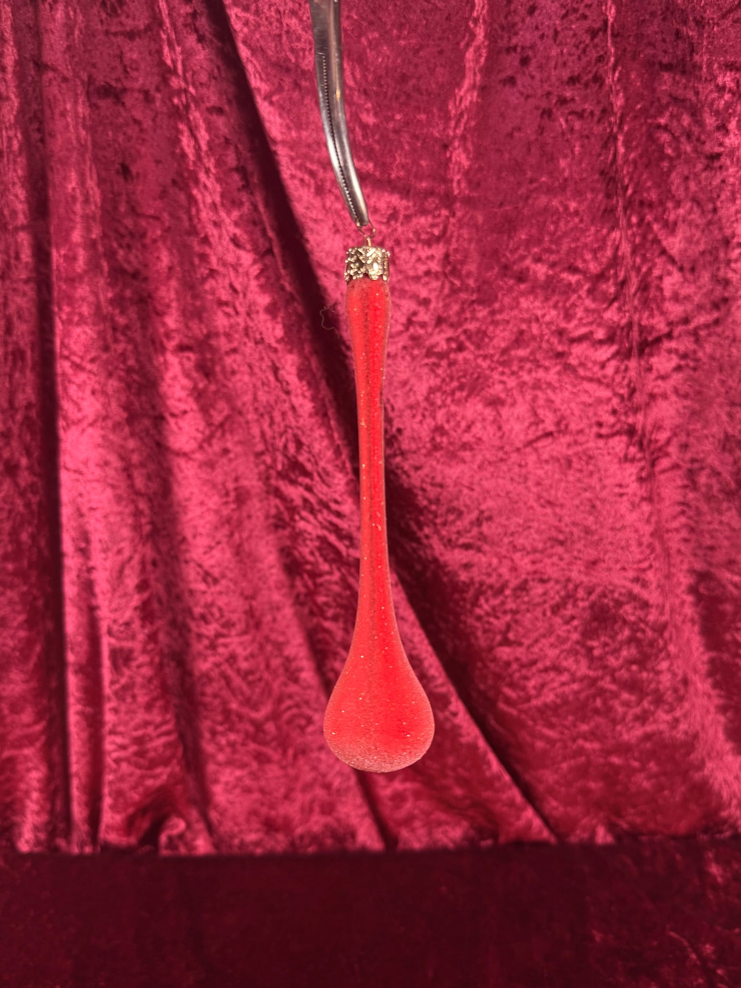 Vintage Christmas - Handblown Glass Ornament - Frosted Red Icicle Teardrop - 6.25"