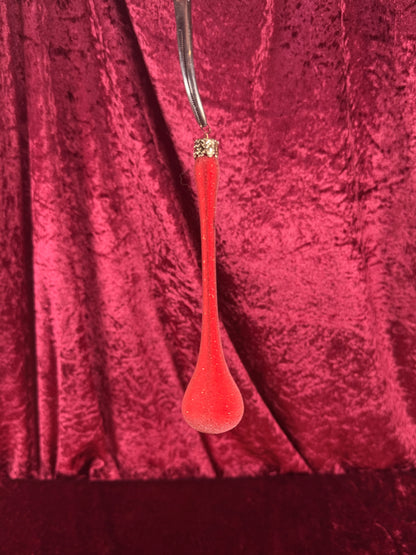 Vintage Christmas - Handblown Glass Ornament - Frosted Red Icicle Teardrop - 6.25"