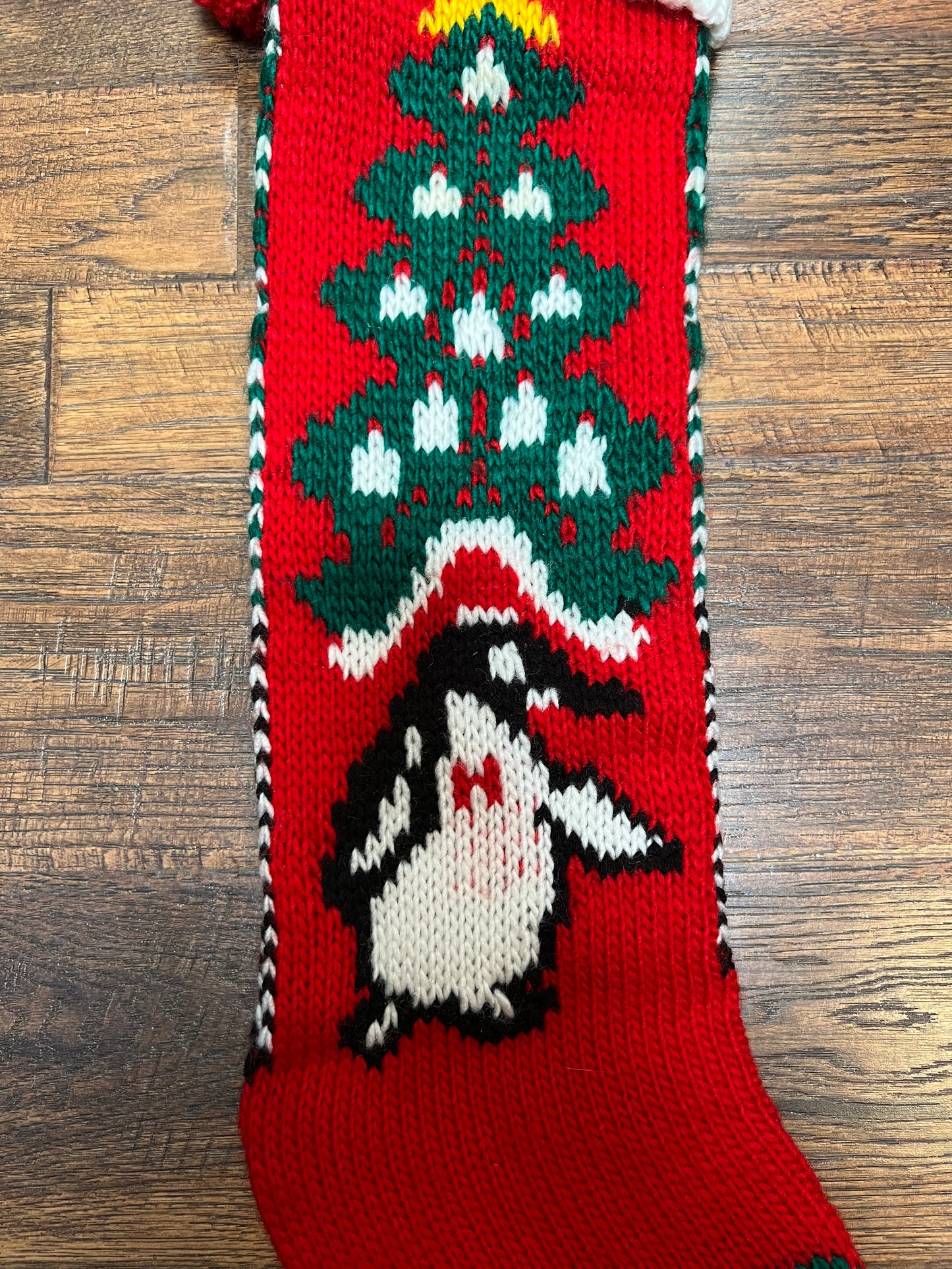 Vintage Christmas - Knit Stocking - Christmas Tree on Red