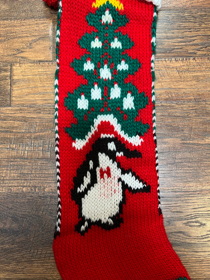 Vintage Christmas - Knit Stocking - Christmas Tree on Red