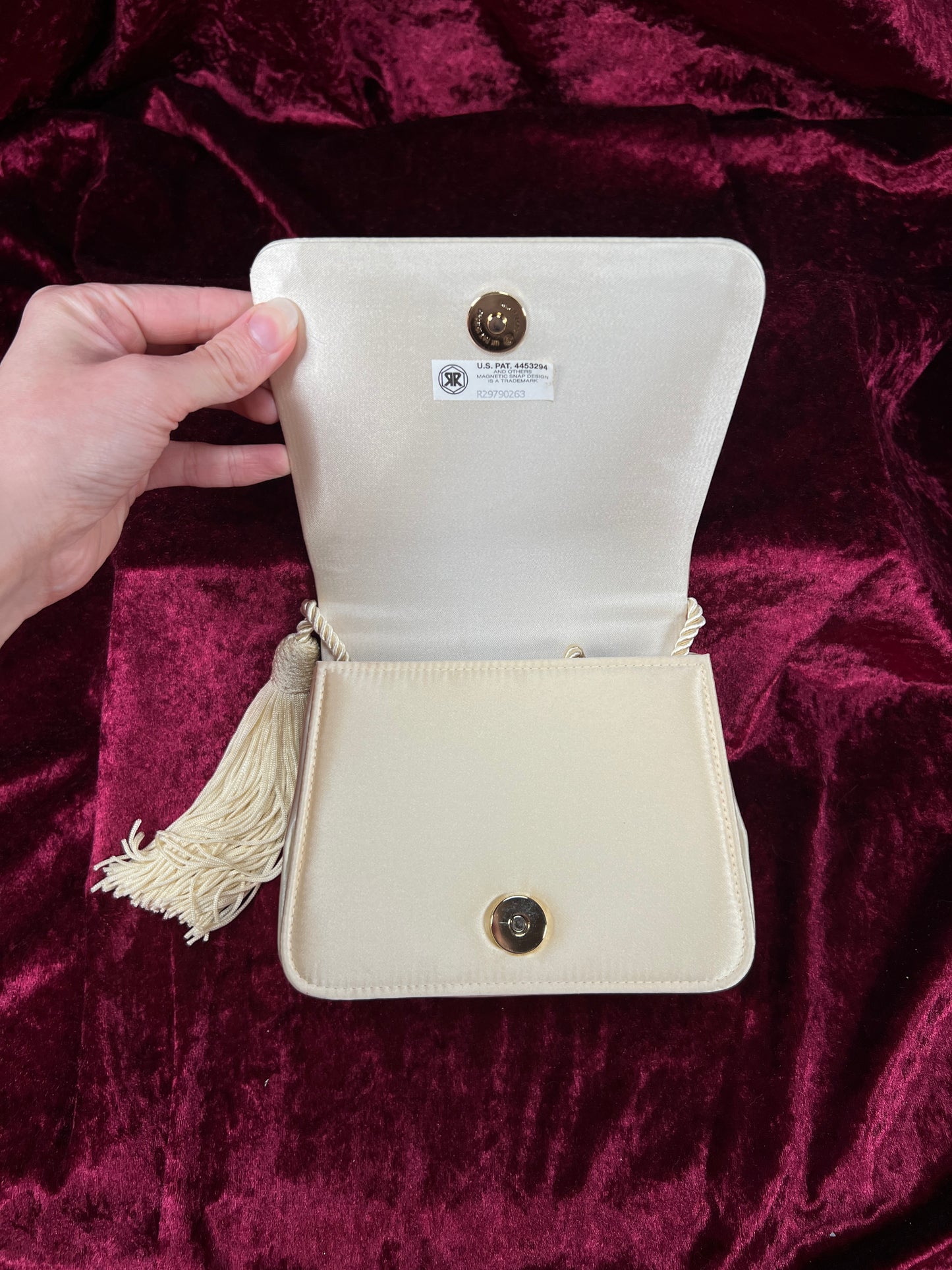 Vintage 100% Silk Evening Bag - Ivory Tassel Rope Crossbody Mini Purse