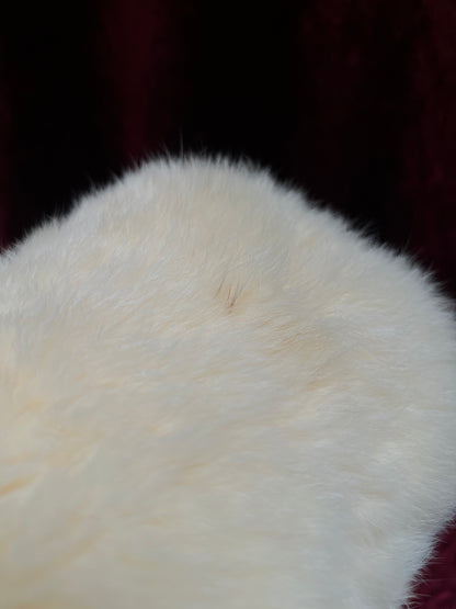 Vintage Real Rabbit Fur Hand Muff - Ivory Plush Hand Warmer with Shoulder Strap