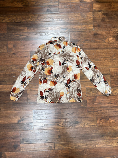 Vintage Clothing - 1970s Polyester Shirt - Autumn Flowers - Mardi Modes New York - Small