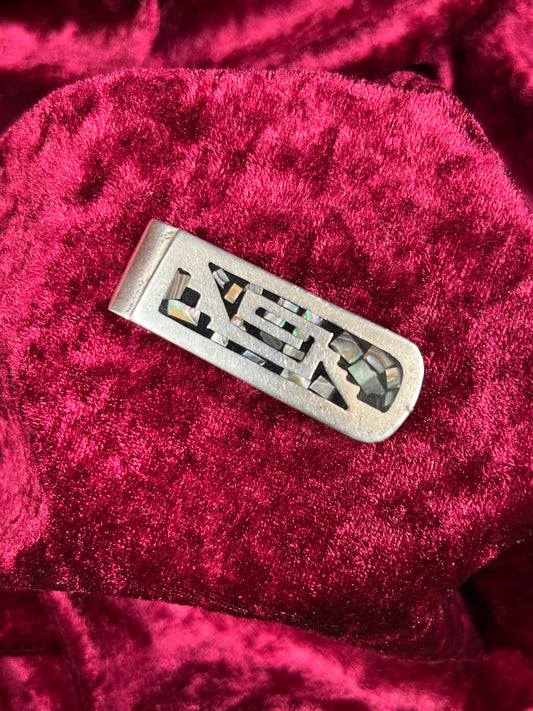 Vintage Accessories - Money Clip - 925 Sterling Silver with Inlaid Abalone Shell - Mexico