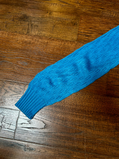 Vintage Gianni Benini Sweater - Robin's Egg Blue Open Knit Tie Neck Pullover - Medium