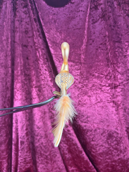 Vintage Christmas - Handblown Glass Clip On Ornament - Gold Swan with Feather Tail