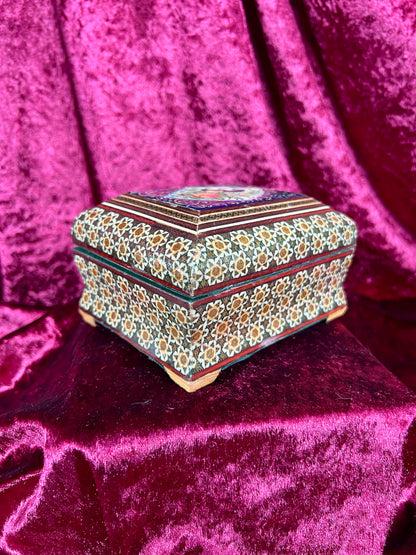 Vintage Vanity - Jewelry Box - Persian Khatam Blue Bird