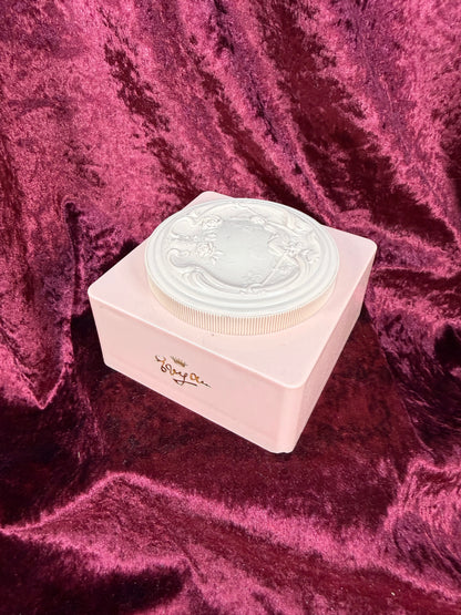 Vintage Vanity - Pink Plastic Powder Box – Art Nouveau Lady Reclining Lid - Evyan