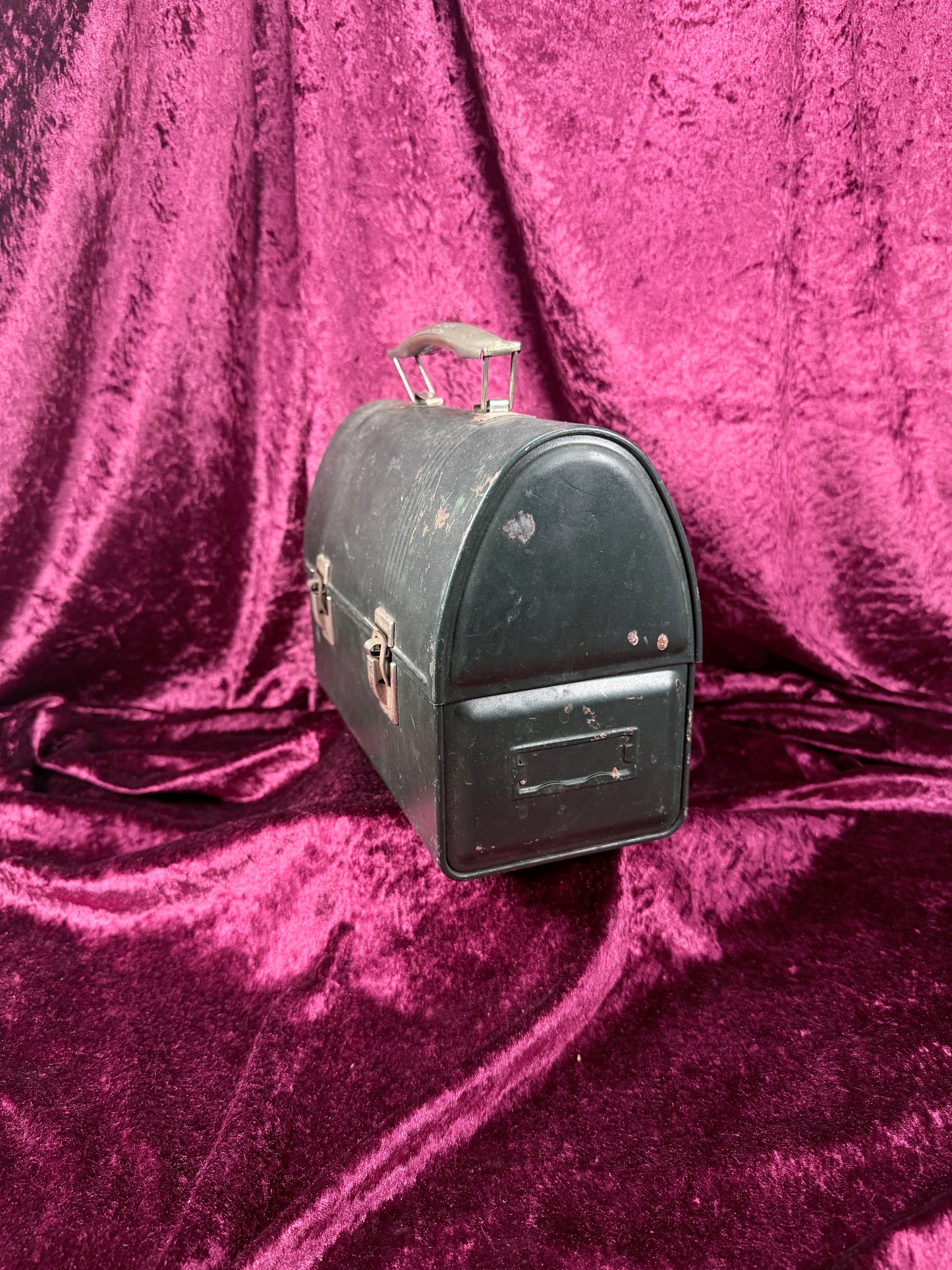 Vintage Metal Lunch Box - Green Dome Top Patent Pending Design