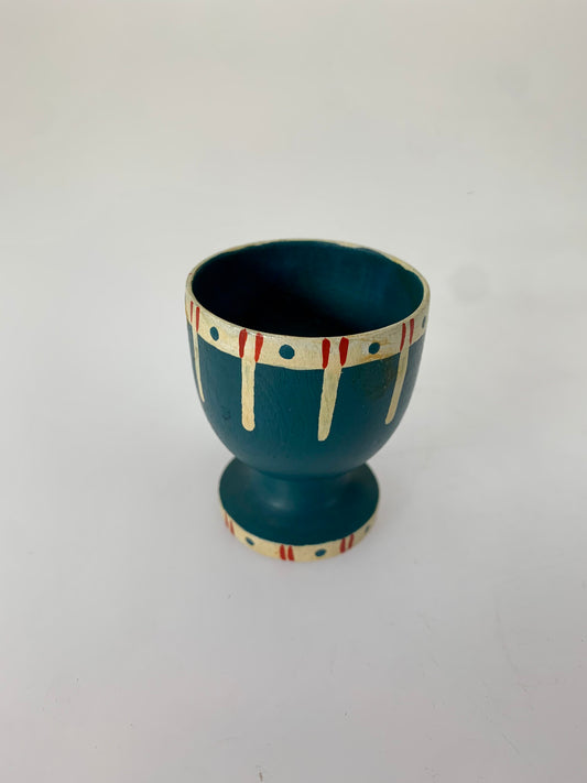 Vintage Painted Wood Folk Art Egg Cup