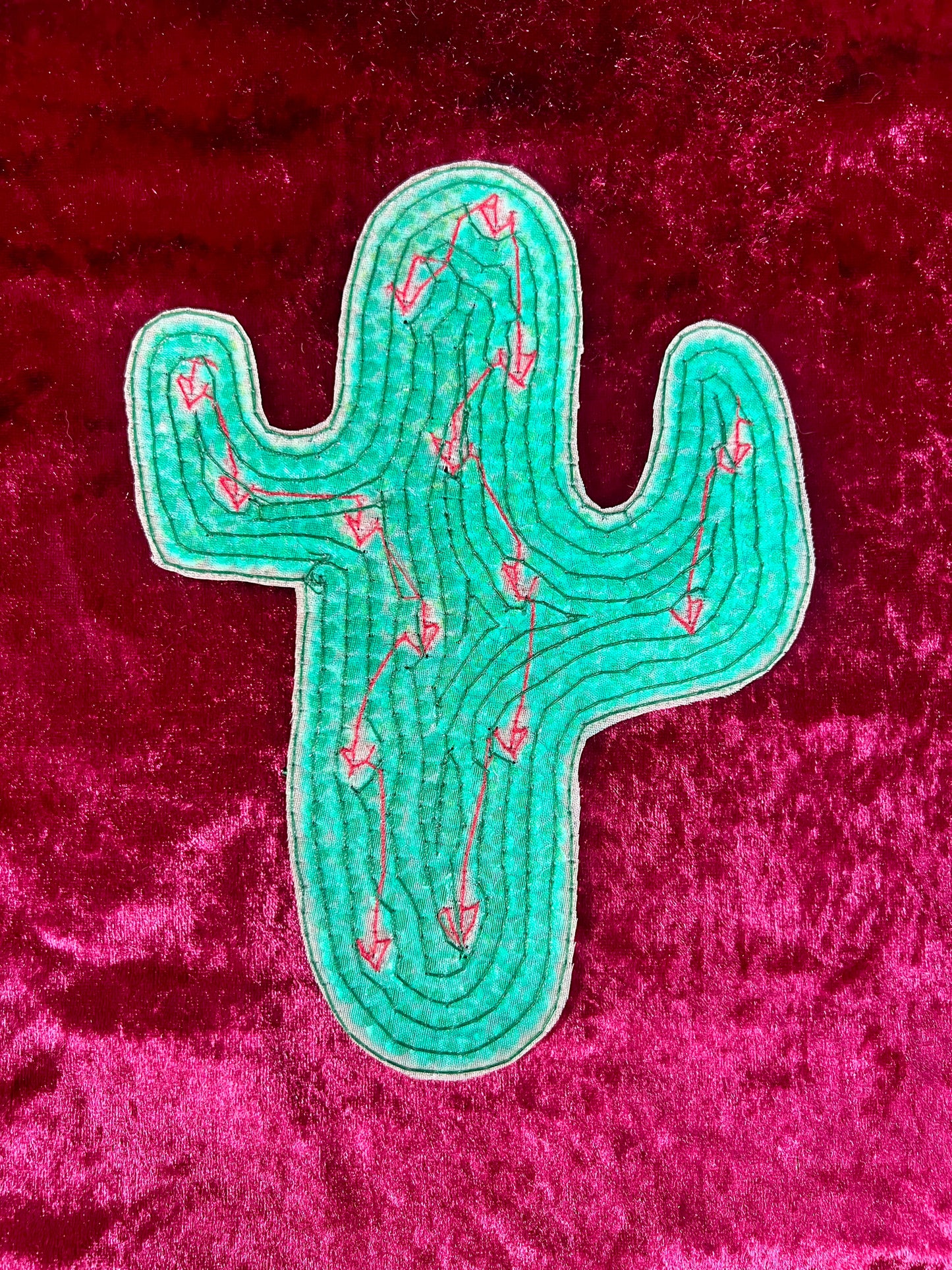 Vintage Sewing Notions - Sequin Appliqué Set - Saguaro Cactus with Red Accents