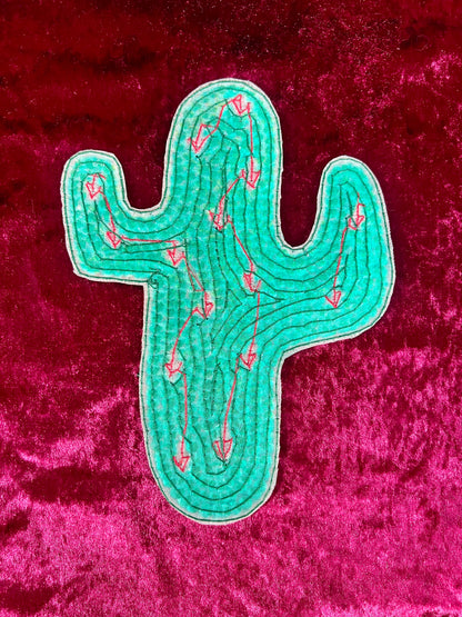 Vintage Sewing Notions - Sequin Appliqué Set - Saguaro Cactus with Red Accents