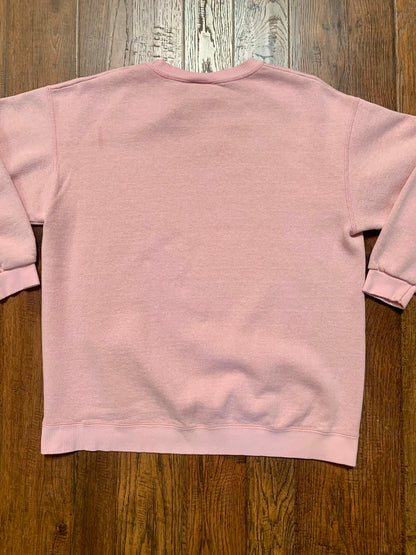 Vintage 1980s Cheetah Crewneck Sweatshirt - Baby Pink - Medium - Made In U.S.A.